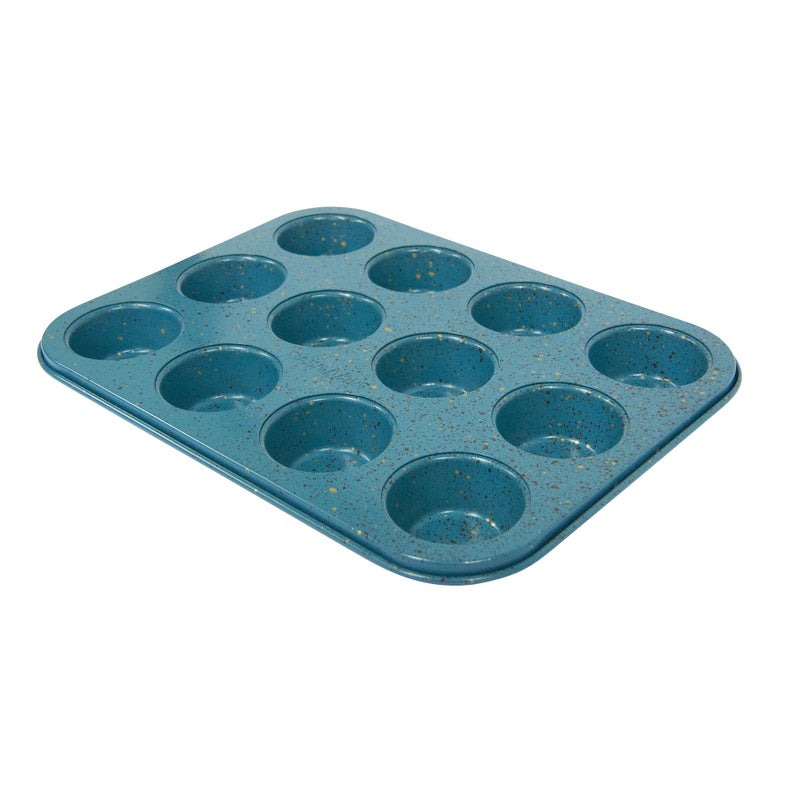 casaWare Mini Muffin Pan 12 Cup Ceramic Coated Non-Stick (Blue Granite) - Image 3